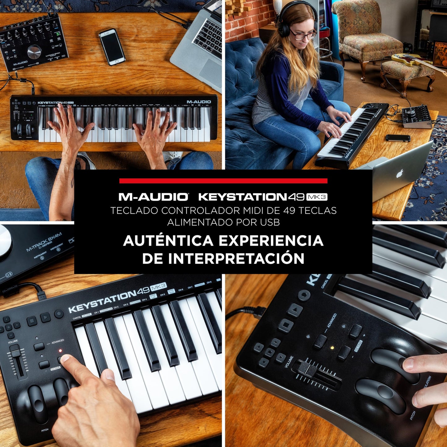 M-Audio Keystation 49 MK3 - Controlador MIDI USB con teclado de 49 teclas, controles asignables, ruedas de pitch/modulación, suite de software