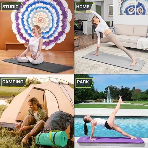 ProsourceFit - Colchoneta extra gruesa para yoga y pilates de 13 mm (½ pulgada) o 25 mm (1 pulgada) y 180 cm de largo, de alta densidad, con cómoda espuma y correa de transporte, negra