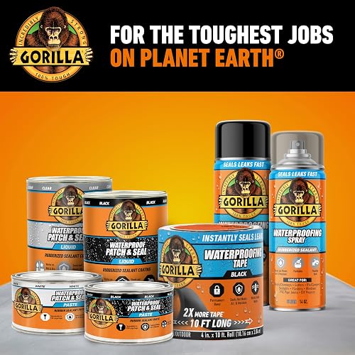 Gorilla Cinta impermeable para parche y sellado, cinta blanca, 4 x 10 pies (paquete de 1) – Sello permanente resistente a la intemperie para fugas y reparaciones