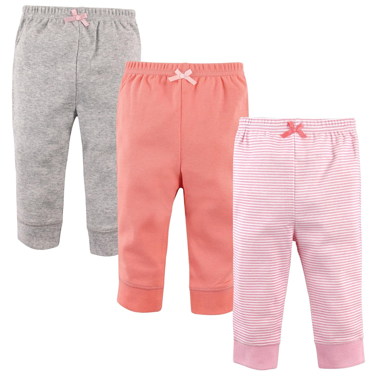 Luvable Friends Paquete de 3 Pantalones con Puño en Cintura y Tobillo, para Bebé - 3-6 Meses - Rayas Rosa Claro Coral - 3