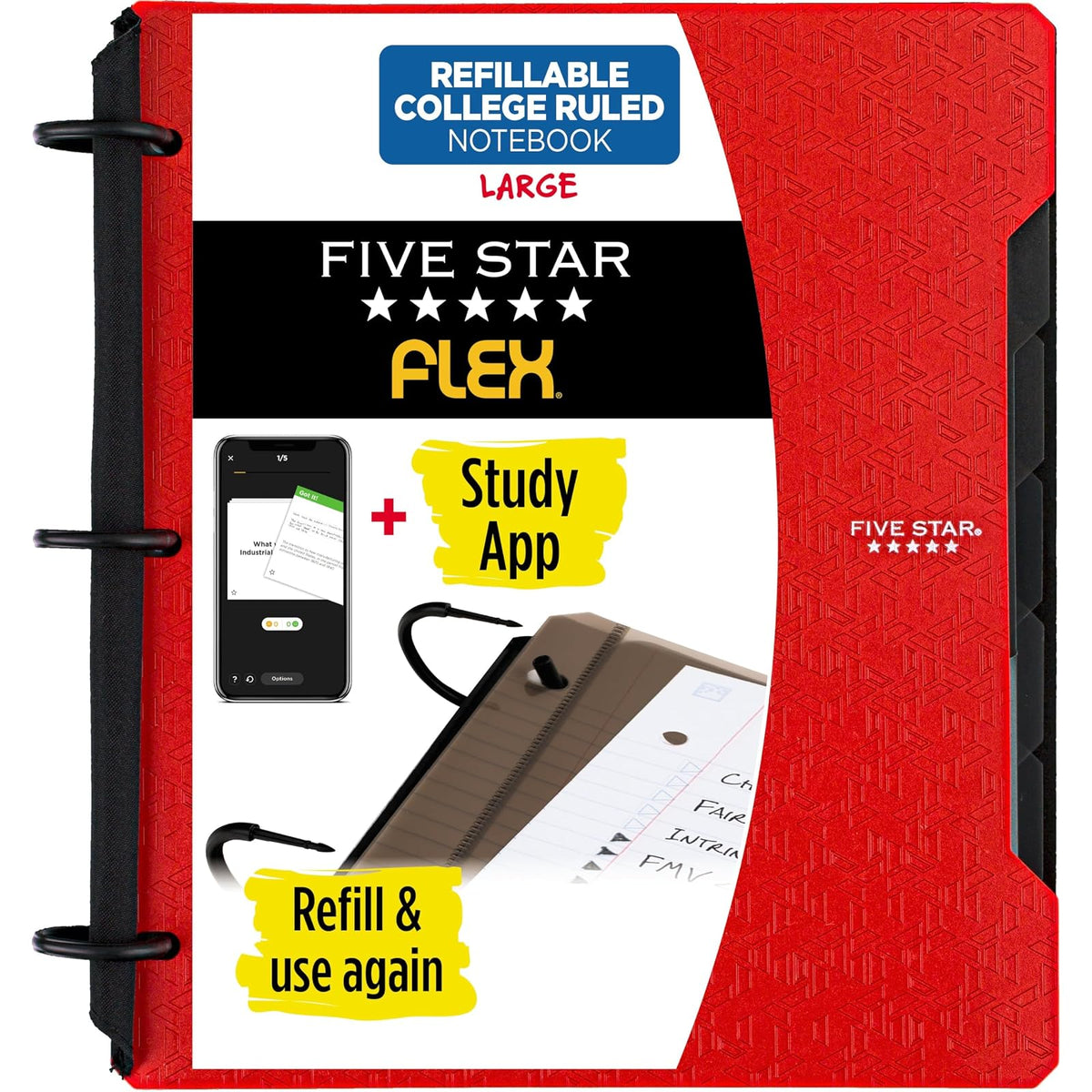 Five Star Flex Cuaderno Recargable, Papel Rayado, 200 Hojas - Rojo