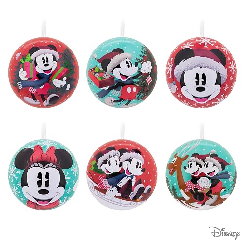 Hallmark Disney Mickey Mouse y Disney Minnie Mouse Adornos de Navidad, Bola de Lata, Juego de 12