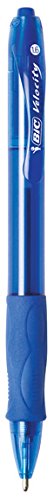 BIC Velocity Bold Bolígrafo retráctil de punta redonda, punta gruesa (1.6 mm), color negro, 12 unidades, Recargable, Azul, 12-Count