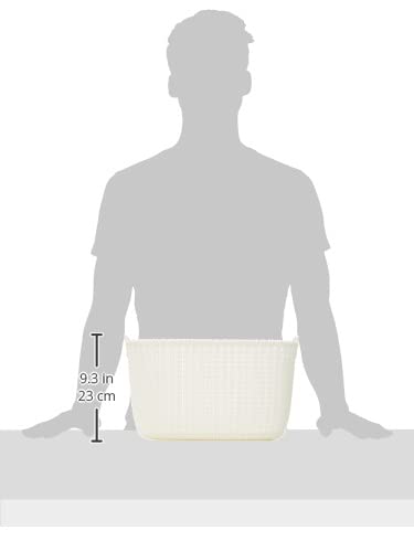 Curver - Set de 3 Canastas Knit, Juego de 3 Cestas De Plástico Estilo Ratán, L + S + XS, Organizadoras, Multiusos, Blanco Oasis