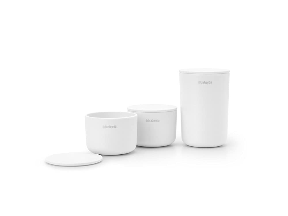 BRABANTIA | Accesorios para Baño Apilables | Blanco | Juego de 3 Piezas | Organización Compacta y Elegante