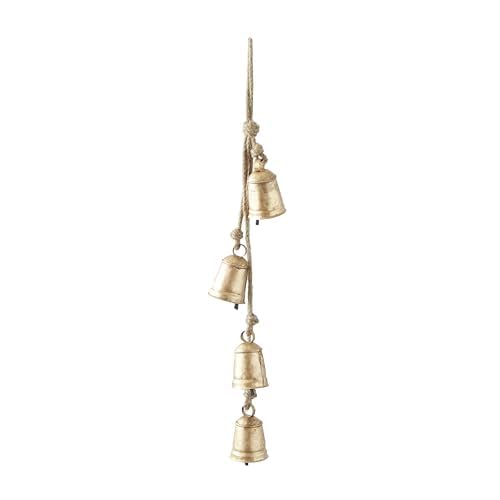 Deco 79 - Campanas Decorativas de Vaca de Metal Hechas a Mano con 4 Campanas en Yute para Colgar, 4 x 3 x 29 Pulgadas, Dorado