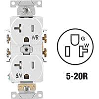 Leviton 003-TWR20-00W Receptáculo Dúplex Grado Industrial Tamper Resistant a Prueba de Intemperie 20A 125V 2P3H, Alambrado Lateral y Posterior, Blanco, pack of/paquete de 1