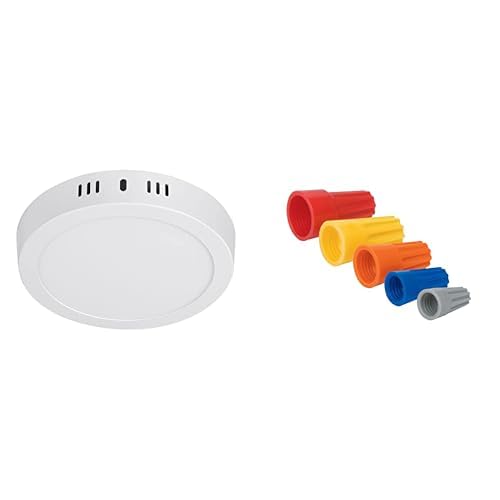 Volteck Lait PLA-205L, Plafón redondo, moderno, 12W, 6500K, LED, blanco + Volteck CAPU-0818, Capuchones para cable, calibres surtidos, bolsa 20 piezas