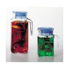 Borgonovo - JIgloo Quadra | Jarra vidrio con tapa 1L | Anti goteo | Tapa azul y asa | Cristalería Italiana para bebidas frías y calientes | Ideal para Refrigerador (Aqcua)