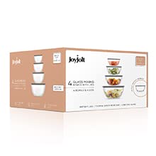 JoyJolt - Cuencos para mezclar de cocina, 8 piezas de vidrio con tapas, juego de 8 piezas de vidrio con tapa – rodar limpio y almacenamiento de cocina grande sin BPA gris
