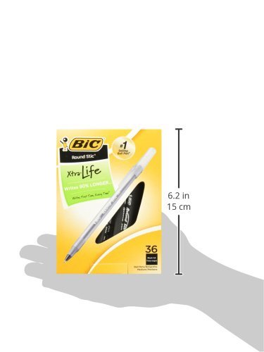 BIC Stic Xtra Life - Bolígrafo redondo (punta mediana), Negro, 144 unidades