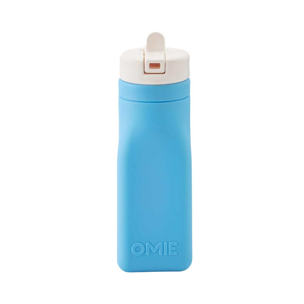 OmieBox Botella de Silicona con Popote para Niños - Azul