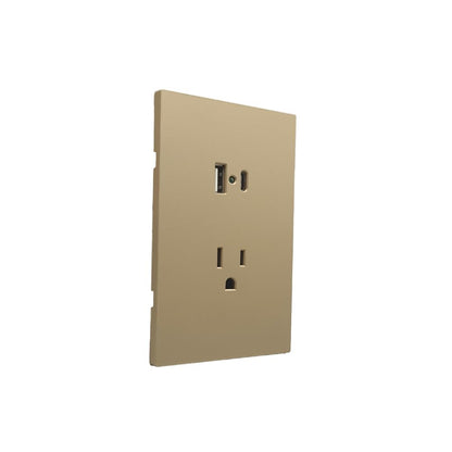 Placa Luxury APL-507 Artlite, Contacto y 2 Salidas USB (Tipo A y Tipo C), Policarbonato + Hierro Galvanizado, 15A, Color Oro, Materiales de Alta Calidad, Skin Feel