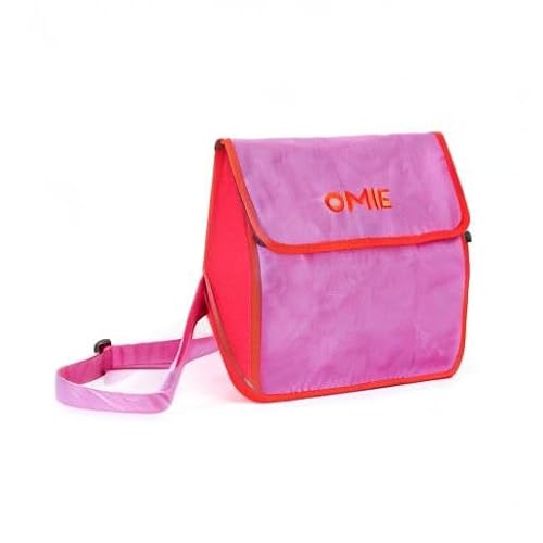 Omielife- Bolsa de almuerzo – lavable, plegable, duradera, resistente al agua, con bolsillo interior y soporte externo para botellas, Rosa