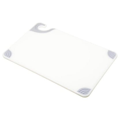 San Jamar Saf-T-Grip - Tabla de cortar de plástico con gancho de seguridad, 12 x 18 x 0.5 pulgadas, color blanco