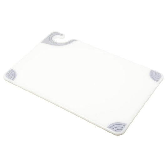 San Jamar Saf-T-Grip - Tabla de cortar de plástico con gancho de seguridad, 12 x 18 x 0.5 pulgadas, color blanco