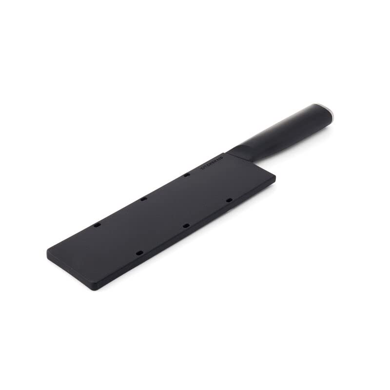 KitchenAid - Cuchillo clásico Santoku con cubierta de hoja de ajuste personalizado, 7 pulgadas, cuchillo de cocina afilado, acero inoxidable japonés de alto carbono, negro