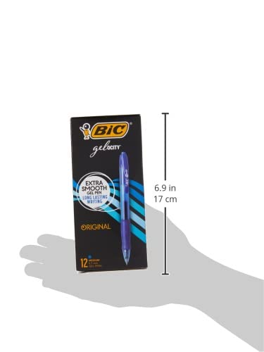 BIC Velocity Retractable Gel Pen, Refillable, Medium Point (0.7 mm), Blue, 12 Pens