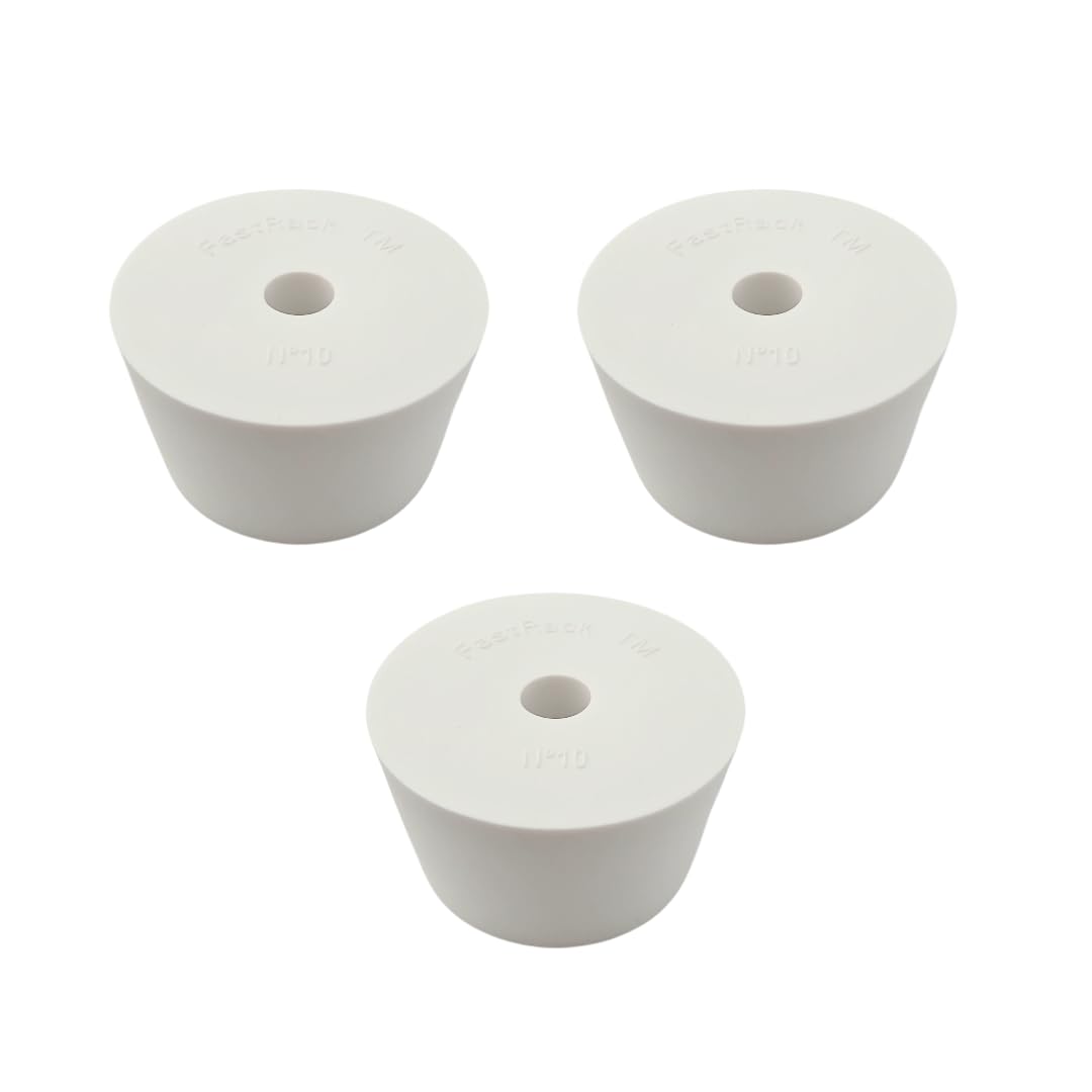 FastRack Tapón de goma perforado (#10-3 piezas) | Tapones de goma sólida para uso con bloqueo de aire de fermentación | Tapón de carboy duradero | Tapón cónico para corchar cerveza casera