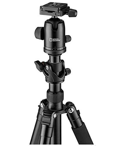 National Geographic - Juego de trípode de Viaje, Columna de 90°, 4 Secciones, Aluminio Ligero, Compatible con Canon, Nikon, Sony DSLR, Cabezal de Bola de 360 Grados, Placa de liberación rápida,