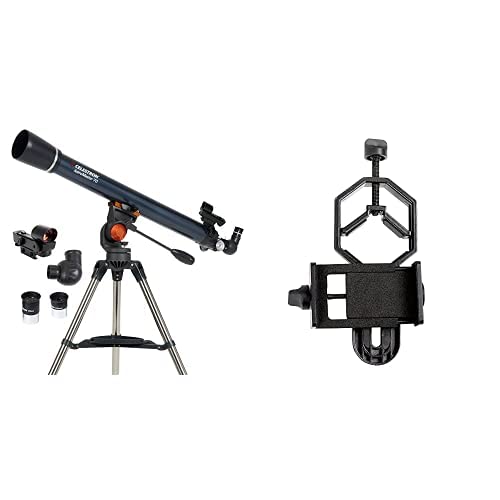 Celestron 21061 AstroMaster 70 AZ- Telescopio Reflector 81035 - Adaptador básico para Smartphone (1,2 Pulgadas, Captura Tus descubrimientos), Color Negro