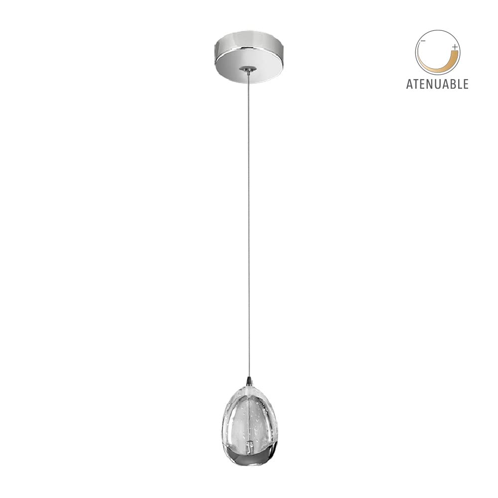 Tecnolite Lámpara Colgante de Cristal Redondo LED 1.20 m de Altura, 6 W, Luz Suave Cálida, Atenuable, LED integrado
