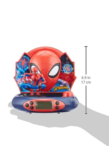 Lexibook Marvel Spider-Man Peter Parker Radio Reloj proyector, Luz de Noche incorporada, proyección de Tiempo en el Techo, Efectos de Sonido, Funciona con batería, Azul/Rojo, RP500SP