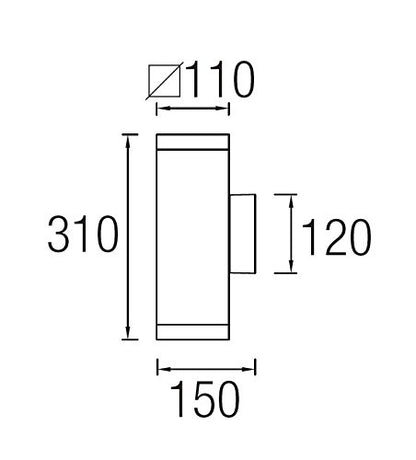 Leds C4 10471 Afrodita Arbotante para Exterior, Rectangular, 310mm, 2X E-26 Par30, 75W, Gris Urbano