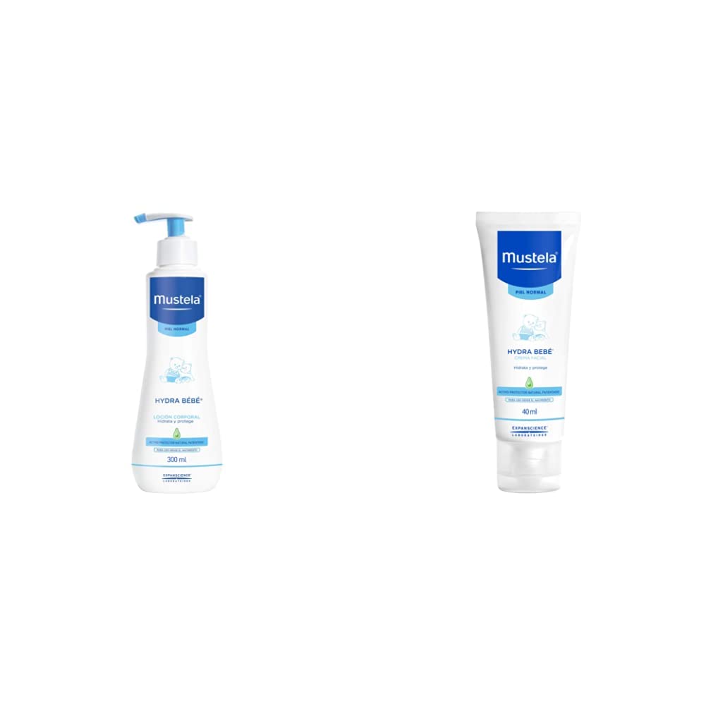 Mustela Hydrabebé, Crema Corporal Hidratante para Bebé o Niño con Piel Normal, 300mL + Crema Facial Hidratante para Piel Normal, 40 ml