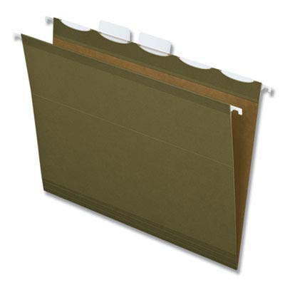 Pendaflex Ready-Tab Reinforced Hanging Folders with Lift Tab Technology, Letter Size, 5-Tab, Standard Green, 25 per Box (42590)
