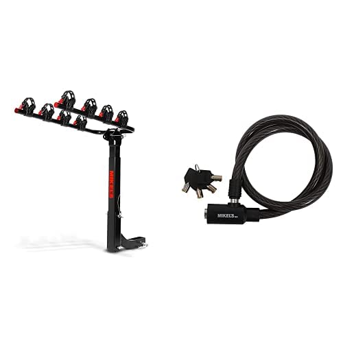 MIKEL'S Rack para 4 , Montaje en Tirón, 60 Kg + Mikels Cable Candado Flexible Llave Seguridad 90 cm