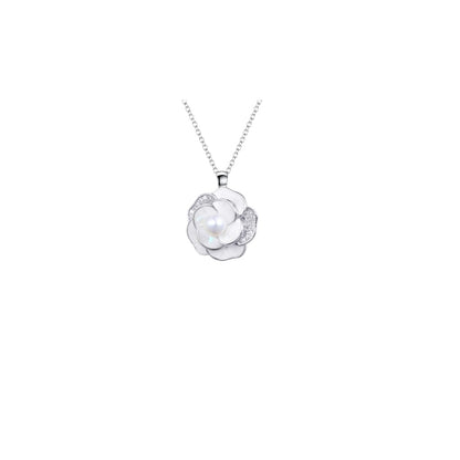 XYPHIELLE Collar de Plata 925 con Dije de Camelia para Mujer, Cadena Elegante con Perla, Joyería de Lujo para Regalo de Amor, Aniversario y Bodas