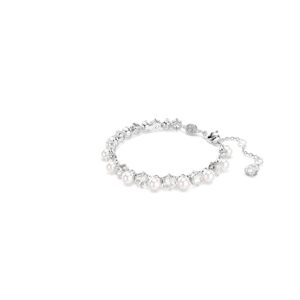 Swarovski Pulsera Tennis Matrix, Perla de cristal, Talla redonda, Blanca, Baño de rodio