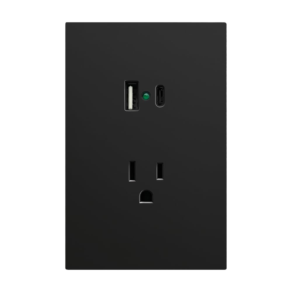Placa Luxury APL-607 Artlite, Contacto y 2 Salidas USB (Tipo A y Tipo C), Policarbonato + Hierro Galvanizado, 15A, Color Negro, Materiales de Alta Calidad, Skin Feel