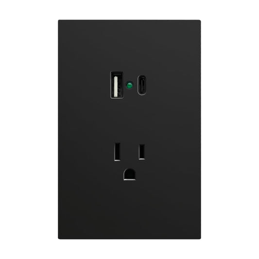 Placa Luxury APL-607 Artlite, Contacto y 2 Salidas USB (Tipo A y Tipo C), Policarbonato + Hierro Galvanizado, 15A, Color Negro, Materiales de Alta Calidad, Skin Feel