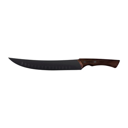 TRAMONTINA - Cuchillo para Carne Churrasco Black, con Lámina de Acero Inoxidable Oscurecido, Mango de Madera y Remaches de Acero Inoxidable, Cubierto para Cortes Grandes, Tamaño de 10"