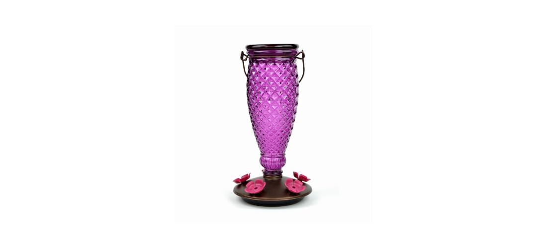 Perky-Pet 9102-1SR - Alimentador de colibrí de Vidrio con Relleno de Diamante Morado con Protectores de Abeja Integrados, decoración de jardín al Aire última intervensión, 24 onzas