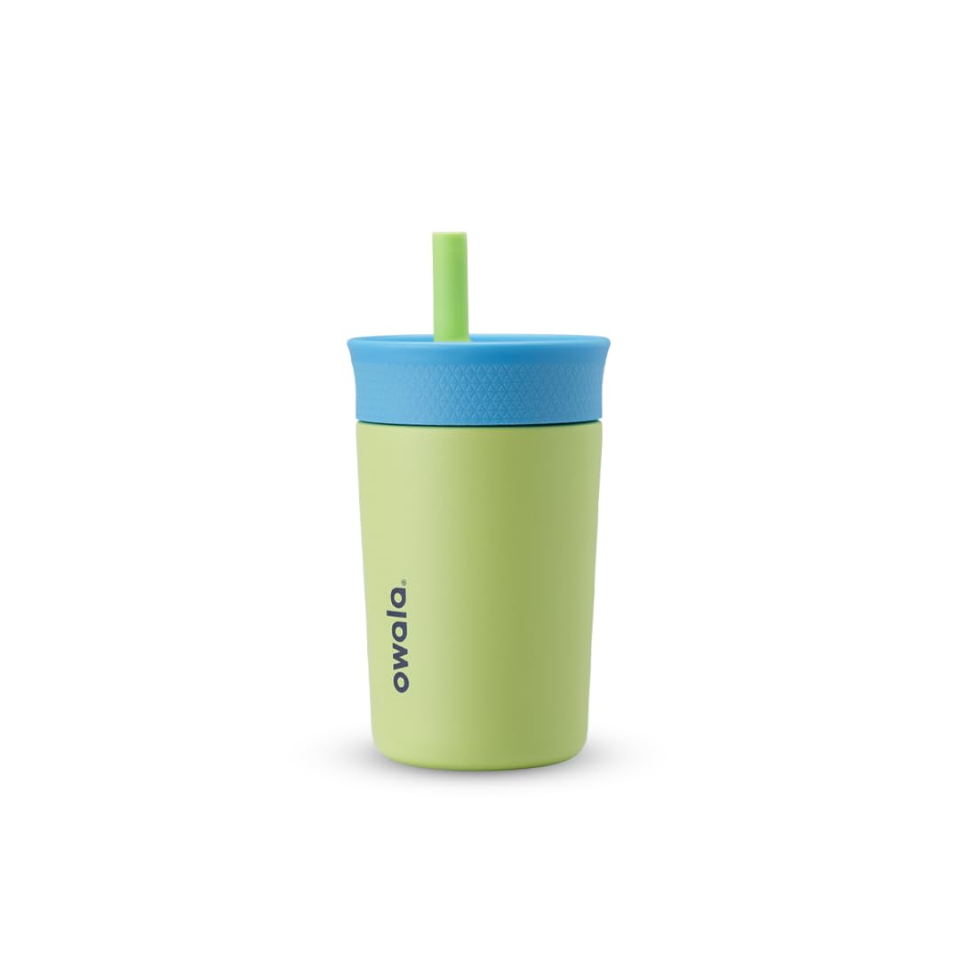 Owala - Vaso aislante de acero inoxidable para niños, con popote flexible resistente a derrames, fácil de limpiar, botella de agua para niños, ideal para viajes, apto para lavaplatos, 12 onzas, azul y