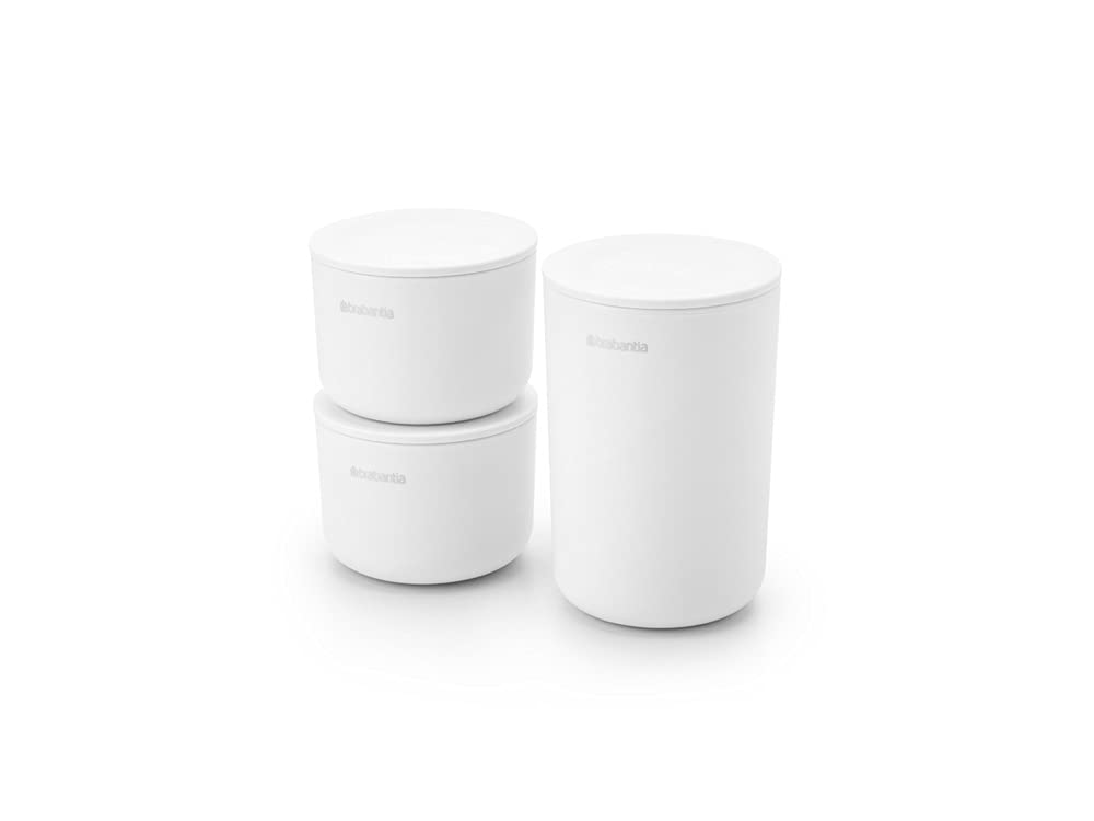 BRABANTIA | Accesorios para Baño Apilables | Blanco | Juego de 3 Piezas | Organización Compacta y Elegante