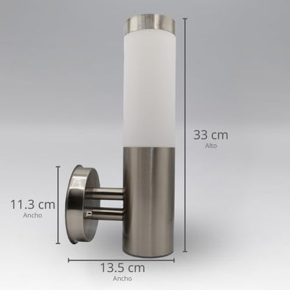 Luminaria de Pared Artlite Cilindrica, Acero Inoxidable IP54 Resistente a uso en Exterior, Base E26/E27, Satín, Apertura de 360°