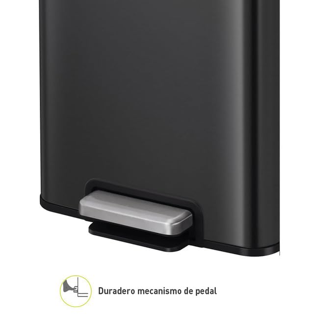 EKO Madison Bote de Basura para Cocina 50 L con Pedal Negro Mate | 50 litros, acabado negro mate, antihuellas dactilares, pedal resistente, cierre suave