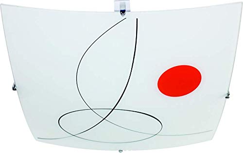 MAXXI MX-PF8014 Plafón Cuadrado con Punto Rojo Vidrio Mate, 29 cm