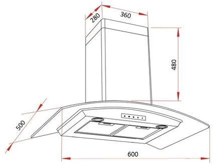 ODIPO Campana Marex 60cms Cristal Curvo Tipo Pared Control Electrico