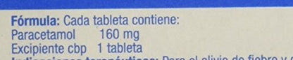 Tempra Tableta Masticable 160mg Fiebre y Dolor Sabor Uva Paracetamol caja con 30 tabletas