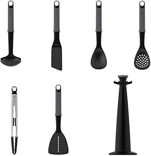 Joseph Joseph 10151 Elevate Carousel Kitchen Utensil Tool Set with Tongs Rotating Storage Stand, 6-piece, Gray