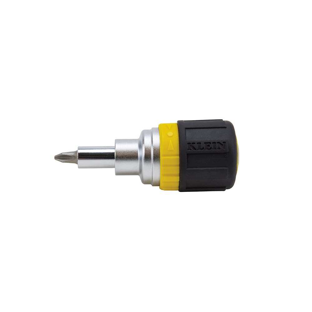 Klein Tools 32593 Destornillador de carraca multipunta, herramienta 6 en 1 con puntas Phillips y ranuradas y 2 tamaños de destornillador de tuerca - Configuración de bits 1
