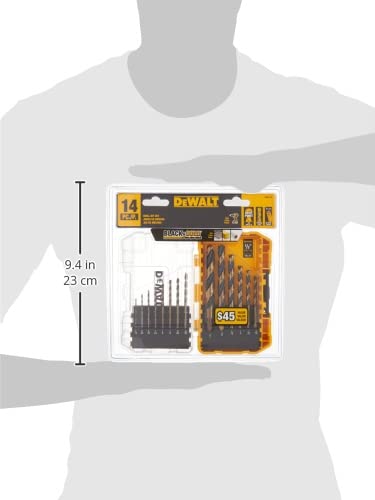 DEWALT DWA1184 Juego de 14 brocas helicoidales HSS con revestimiento de óxido negro