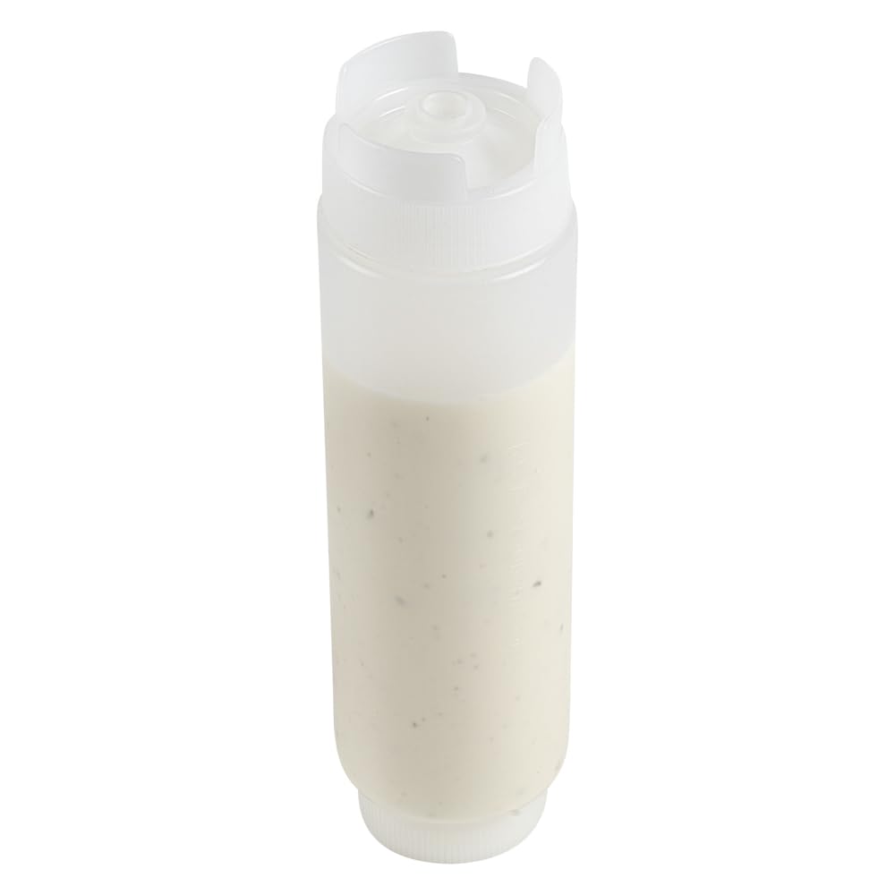 Restaurantware Inverted Plastic Squeeze Bottle with Refill and Dispensing Lids, First In First Out, Transparente, 16 Oz