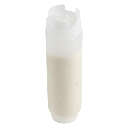 Restaurantware Inverted Plastic Squeeze Bottle with Refill and Dispensing Lids, First In First Out, Transparente, 16 Oz