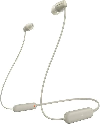 Sony WI-C100 - Audífonos inalámbricos intraauriculares con Banda para el Cuello y micrófono para Llamadas con Manos Libres, Beige (Versión Nacional)
